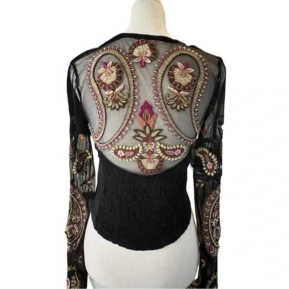 Free People Embroidered Sheer Corset Top XS Florence Festival - Picture 4 of 13